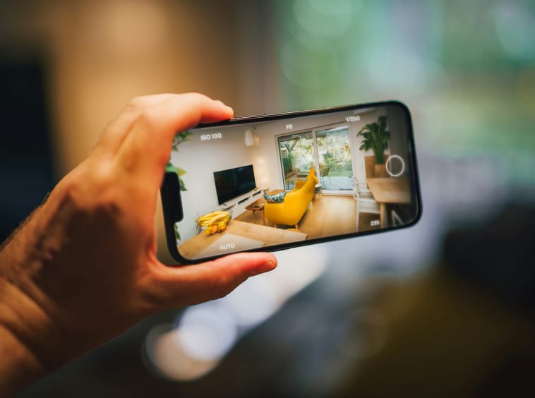 A person taking a picture of a living room